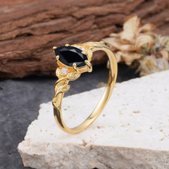 Nature-Inspired 6 Prong Dazzling Black Onyx Engagement Ring