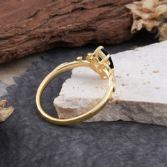 Nature-Inspired 6 Prong Dazzling Black Onyx Engagement Ring