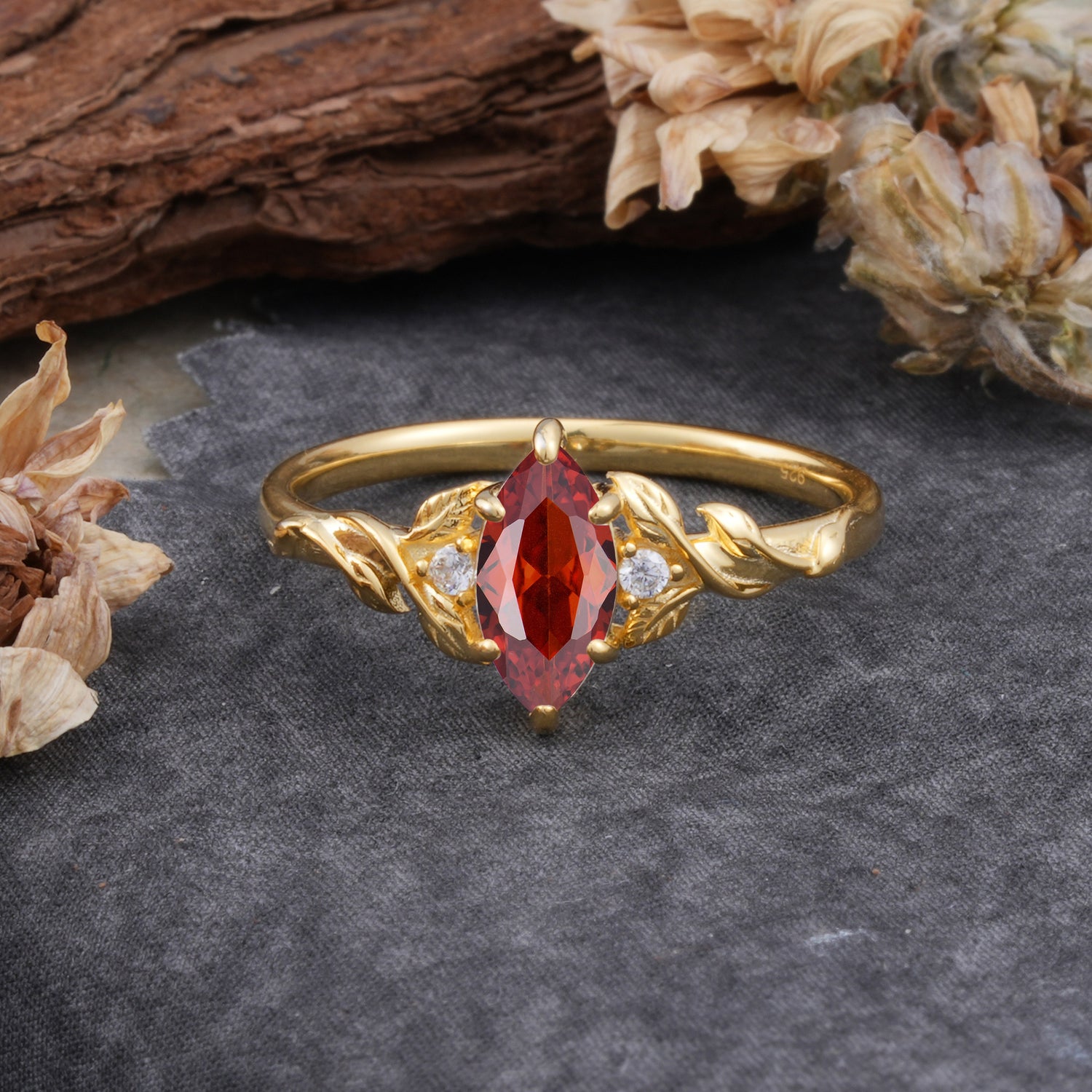 Nature-Inspired 6 Prong Dazzling Marquise Garnet Engagement Ring - Romalar Jewelry