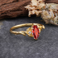 Nature-Inspired 6 Prong Dazzling Marquise Garnet Engagement Ring
