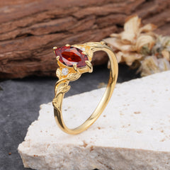 Nature-Inspired 6 Prong Dazzling Marquise Garnet Engagement Ring