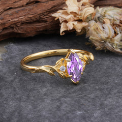 Nature-Inspired 6 Prong Dazzling Amethyst Engagement Ring
