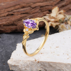 Nature-Inspired 6 Prong Dazzling Amethyst Engagement Ring