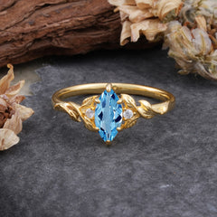Nature-Inspired 6 Prong Dazzling Aquamarine Engagement Ring