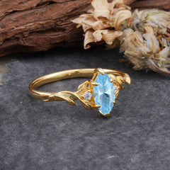 Nature-Inspired 6 Prong Dazzling Aquamarine Engagement Ring