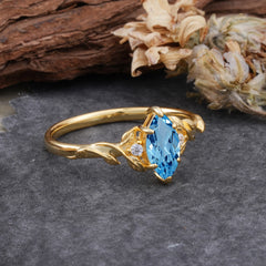 Nature-Inspired 6 Prong Dazzling Aquamarine Engagement Ring