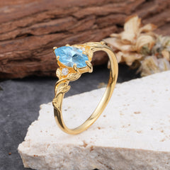 Nature-Inspired 6 Prong Dazzling Aquamarine Engagement Ring