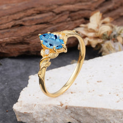 Nature-Inspired 6 Prong Dazzling Aquamarine Engagement Ring