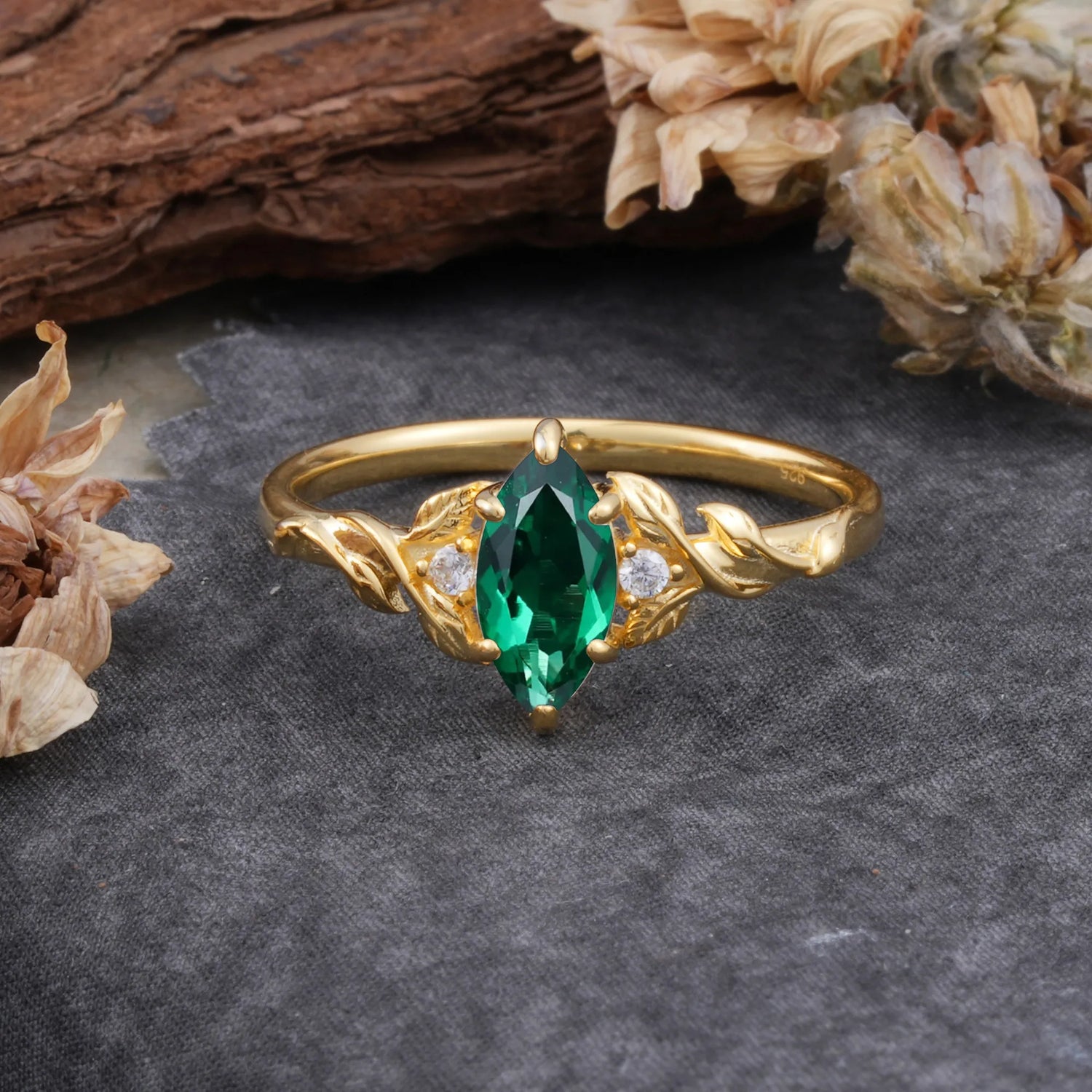 Nature-Inspired 6 Prong Dazzling Emerald Engagement Ring - Romalar Jewelry
