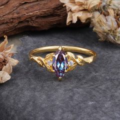 Nature-Inspired 6 Prong Dazzling Alexandrite Engagement Ring