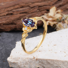 Nature-Inspired 6 Prong Dazzling Alexandrite Engagement Ring