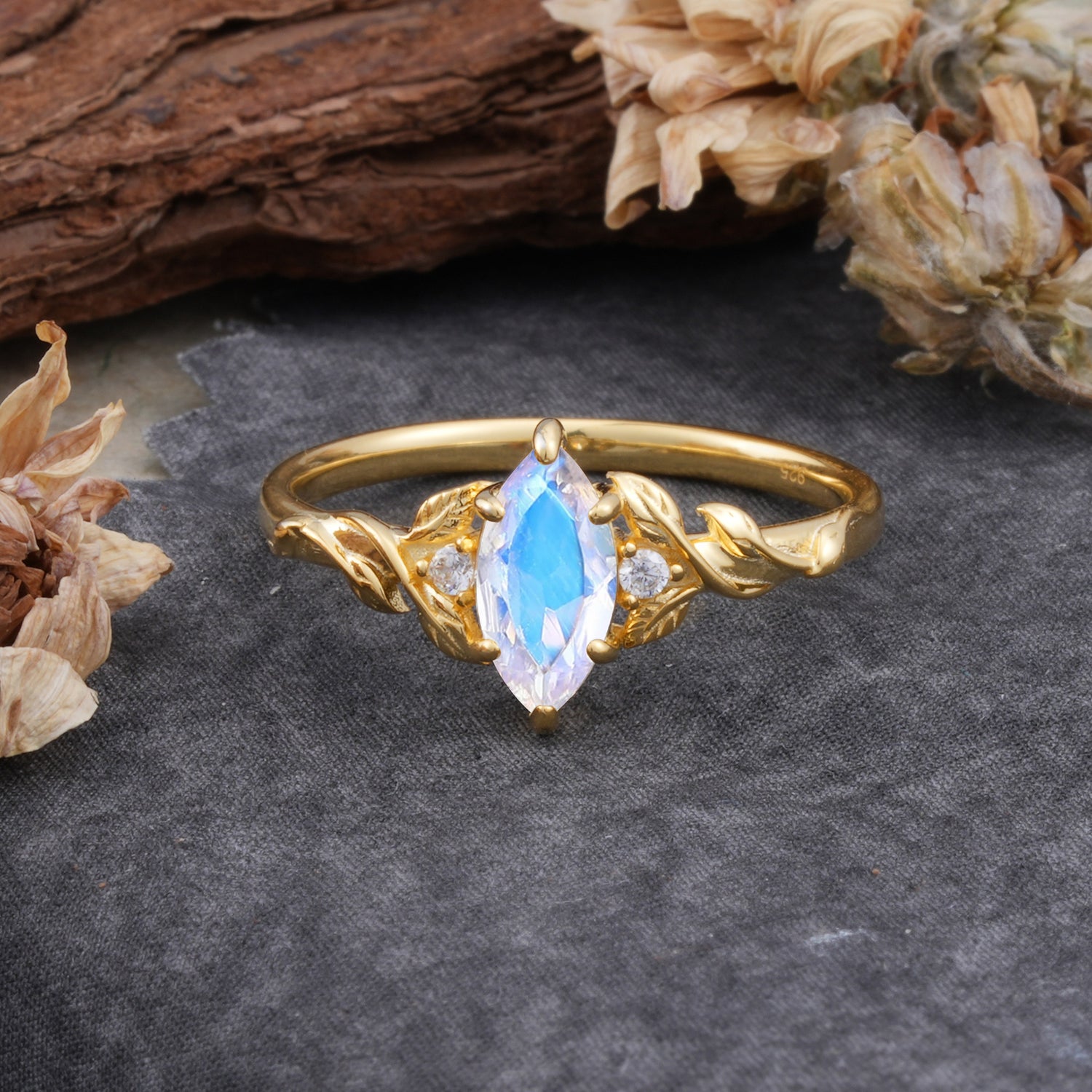 Nature-Inspired 6 Prong Dazzling Moonstone Engagement Ring - Romalar Jewelry