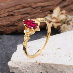 Nature-Inspired 6 Prong Dazzling Marquise Ruby Engagement Ring