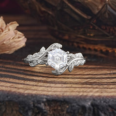 6 Prong Hexagonal Moissanite Vine Flower Ring