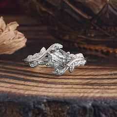 6 Prong Hexagon Cut Black Rutilated Quartz Vine Flower Ring