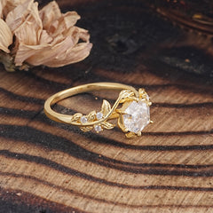 6 Prong Hexagonal Moissanite Vine Flower Ring