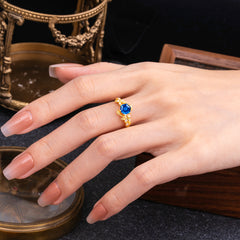 6 Prong Hexagon Cut Sapphire Vine Flower Ring