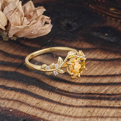 6 Prong Hexagon Cut Citrine Vine Flower Ring