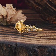 6 Prong Hexagon Cut Citrine Vine Flower Ring