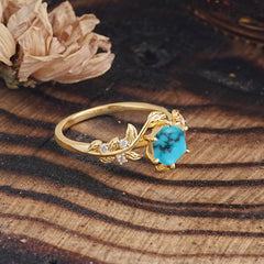 6 Prong Hexagon Cut Turquoise Vine Flower Ring