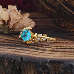 6 Prong Hexagon Cut Turquoise Vine Flower Ring