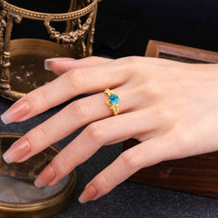 6 Prong Hexagon Cut Turquoise Vine Flower Ring