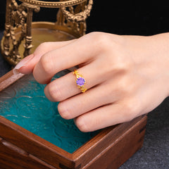 4 Prong Round Cut Amethyst Nature Inspired Leaf Engagement Ring