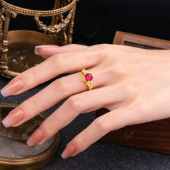 6 Prong Hexagon Cut Ruby Vine Flower Ring