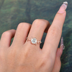 Round Cut Lab Diamond Nature Inspired Leaf Engagement Ring