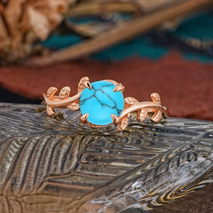 4 Prong Round Cut Turquoise Nature Inspired Leaf Engagement Ring