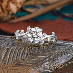 Round Cut Lab Diamond Nature Inspired Leaf Engagement Ring