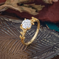 Round Cut Moissanite Nature Inspired Leaf Engagement Ring