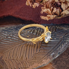 Round Cut Moissanite Nature Inspired Leaf Engagement Ring