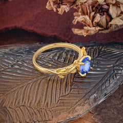 4 Prong Round Cut Sapphire Nature Inspired Leaf Engagement Ring