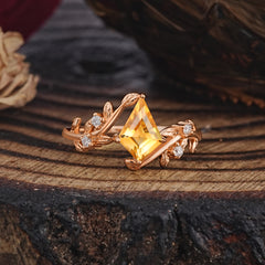 Nature Inspired Dazzling Kite Cut Citrine Engagement Ring