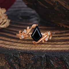 Nature Inspired Dazzling Kite Cut Black Onyx Engagement Ring