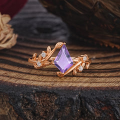 Nature Inspired Dazzling Kite Cut Amethyst Engagement Ring