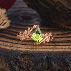 Nature Inspired Dazzling Kite Cut Peridot Engagement Ring