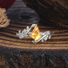 Nature Inspired Dazzling Kite Cut Citrine Engagement Ring