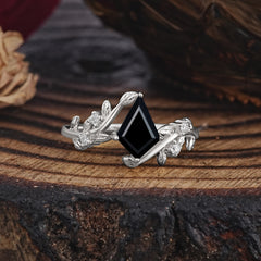 Nature Inspired Dazzling Kite Cut Black Onyx Engagement Ring