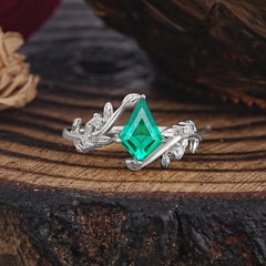 Nature Inspired Dazzling Kite Cut Emerald Engagement Ring
