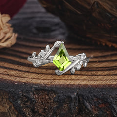Nature Inspired Dazzling Kite Cut Peridot Engagement Ring