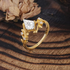 Nature Inspired Dazzling Kite Cut Moissanite Engagement Ring