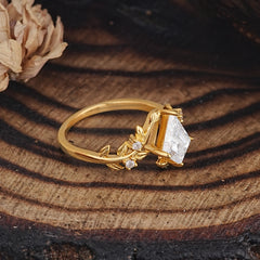 Nature Inspired Dazzling Kite Cut Moissanite Engagement Ring