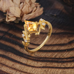 Nature Inspired Dazzling Kite Cut Citrine Engagement Ring
