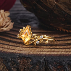 Nature Inspired Dazzling Kite Cut Citrine Engagement Ring