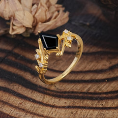 Nature Inspired Dazzling Kite Cut Black Onyx Engagement Ring