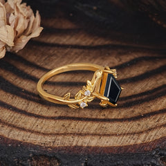 Nature Inspired Dazzling Kite Cut Black Onyx Engagement Ring