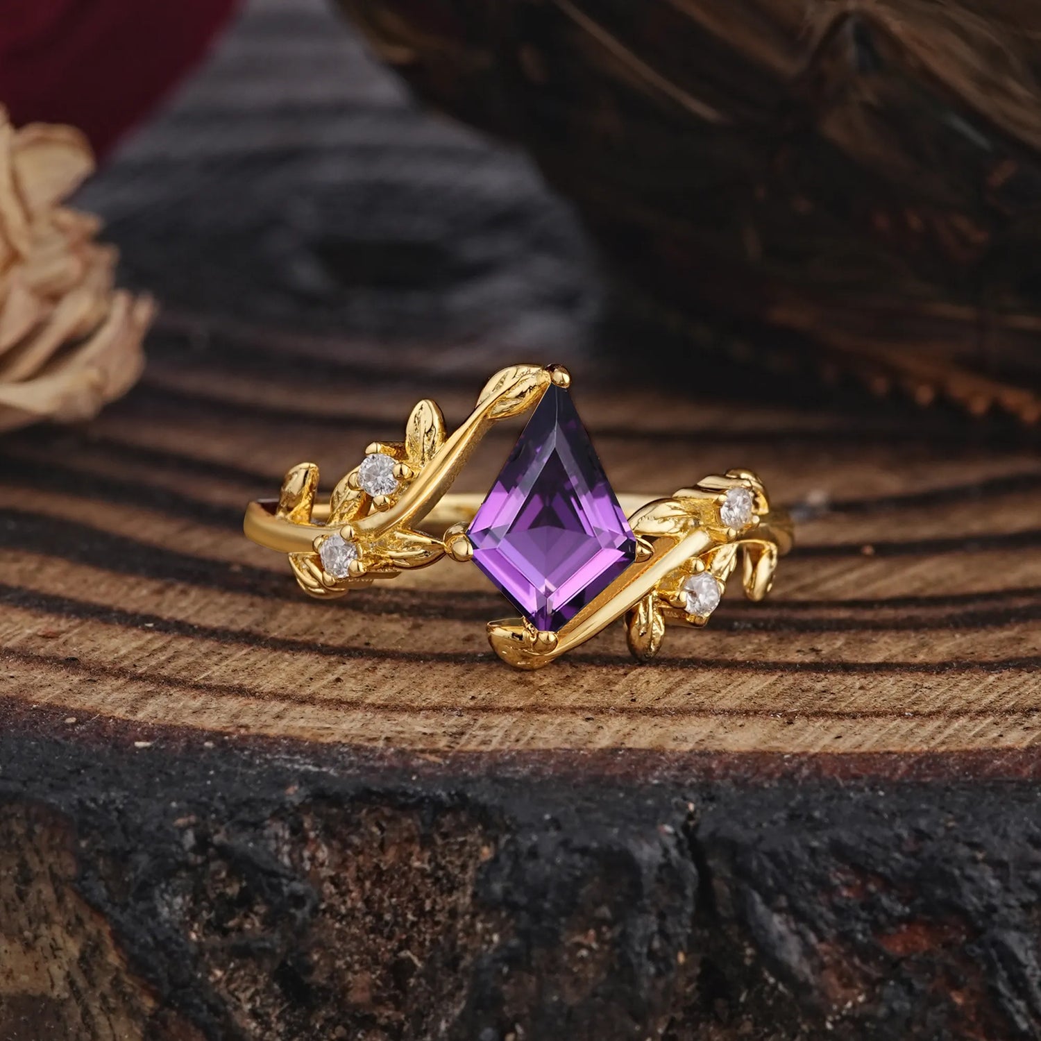 Nature Inspired Dazzling Kite Cut Amethyst Engagement Ring