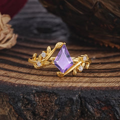 Nature Inspired Dazzling Kite Cut Amethyst Engagement Ring